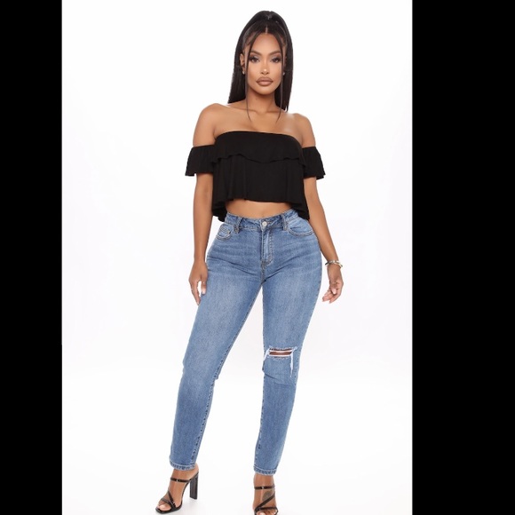 Fashion Nova Ruffle Ready Crop Top - Black M - Picture 2 of 3